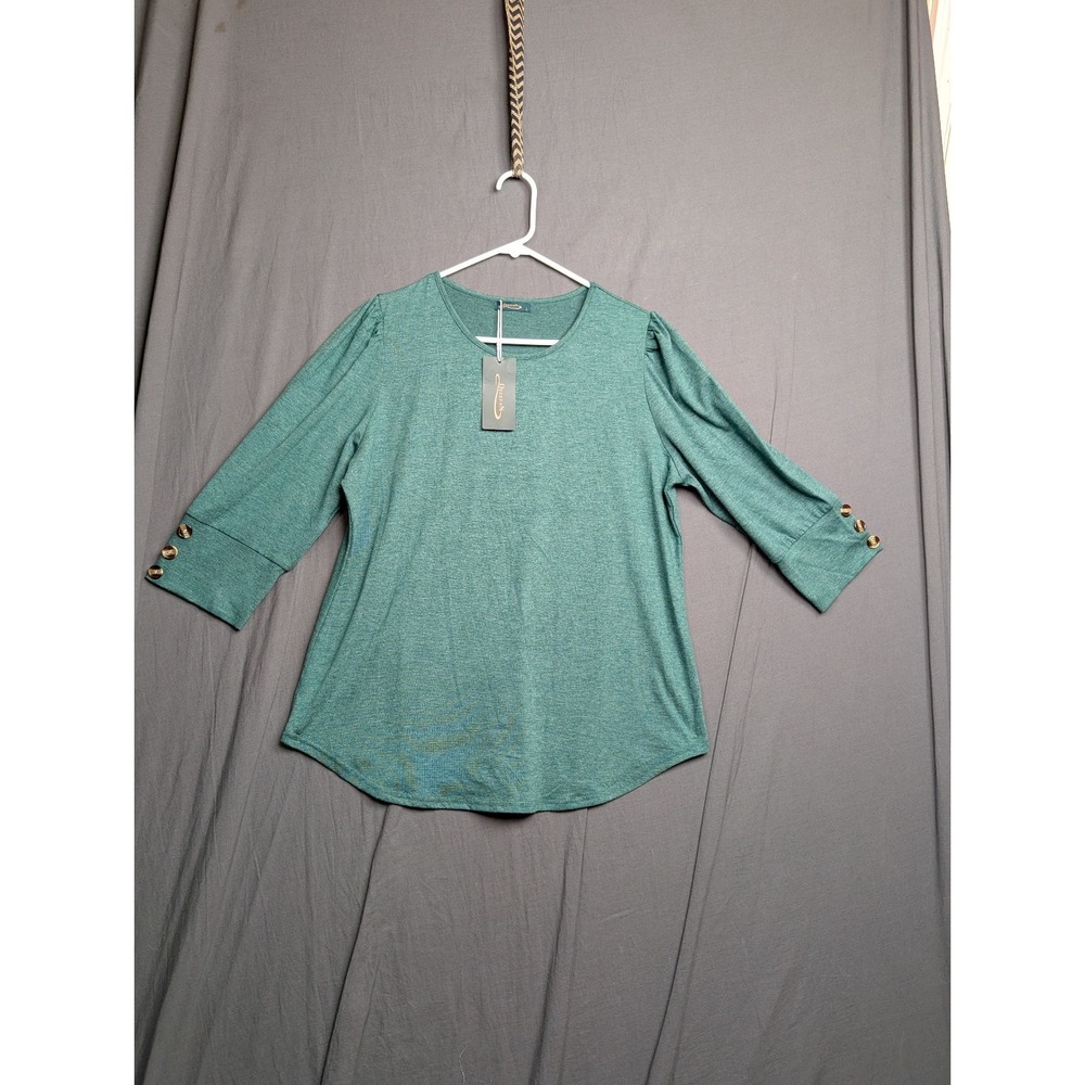 Ofefan Women's Color Green 3/4 Sleeve Shirt Size Large
